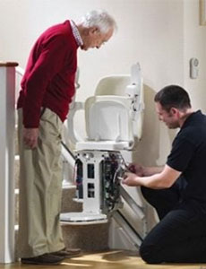 Stannah stairlift being installed at customer's home